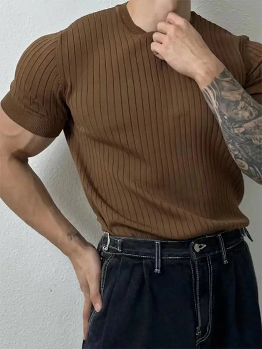 Solid Color Striped O-neck T-Shirt