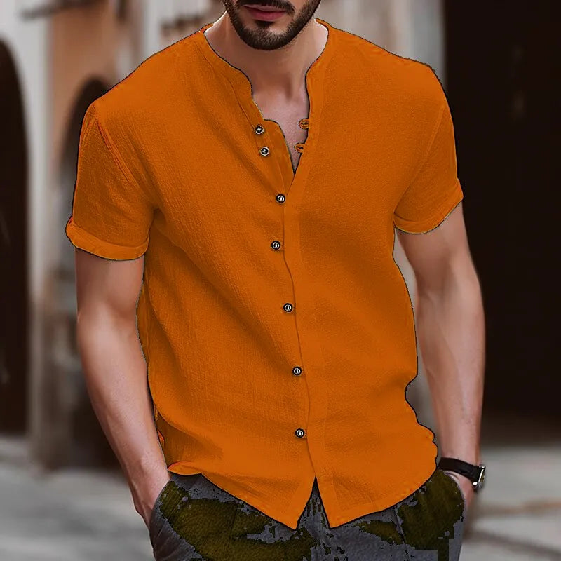 Men's Retro Summer V-Neck Linen Shirt