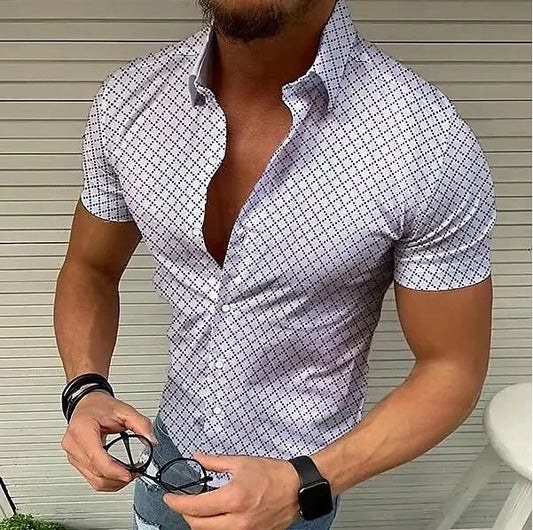 Men's Geometric Plaid Breathable Short Sleeve Shirt