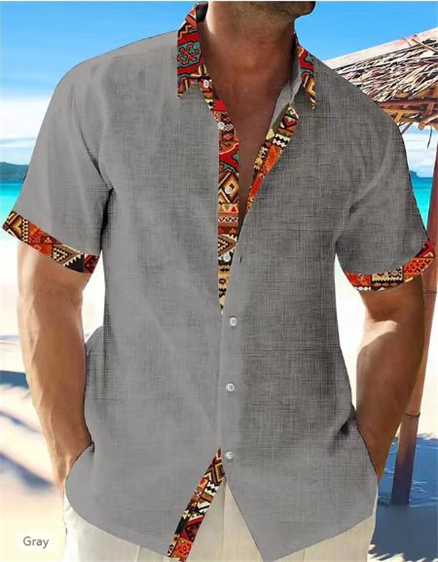 2025 Summer Men's Hawaiian Linen Beach Shirt