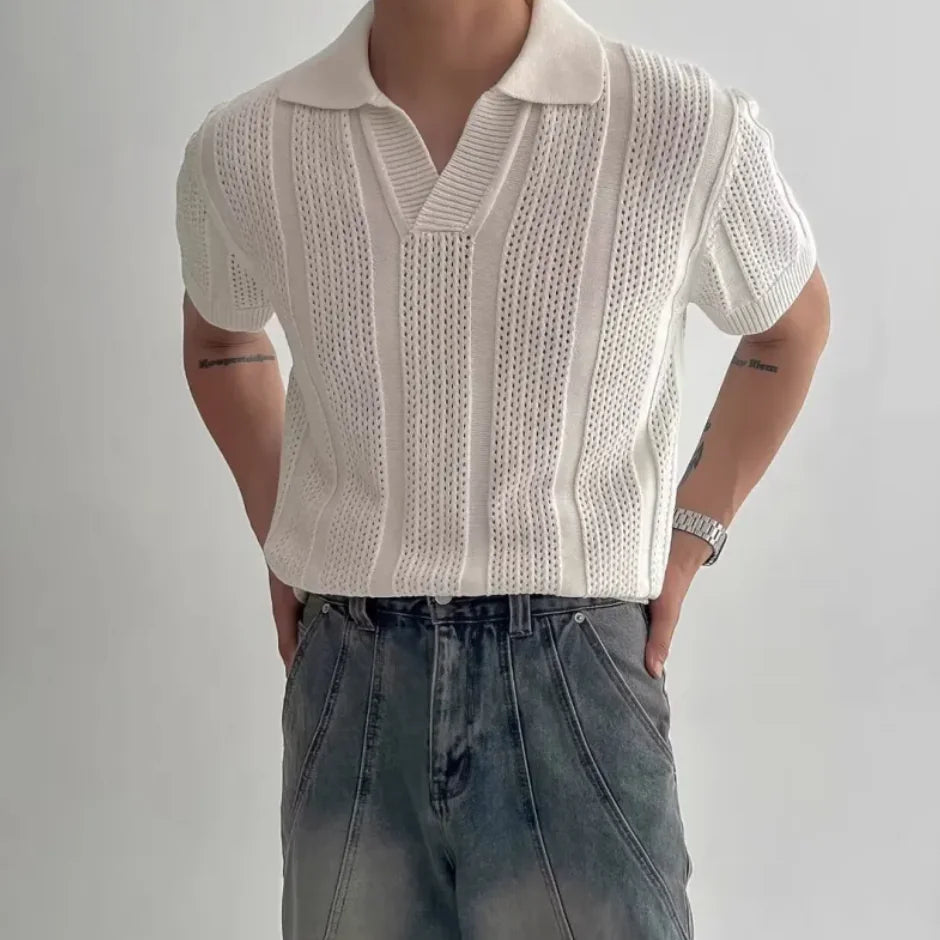 Mesh Knit Short-Sleeve Polo Tee