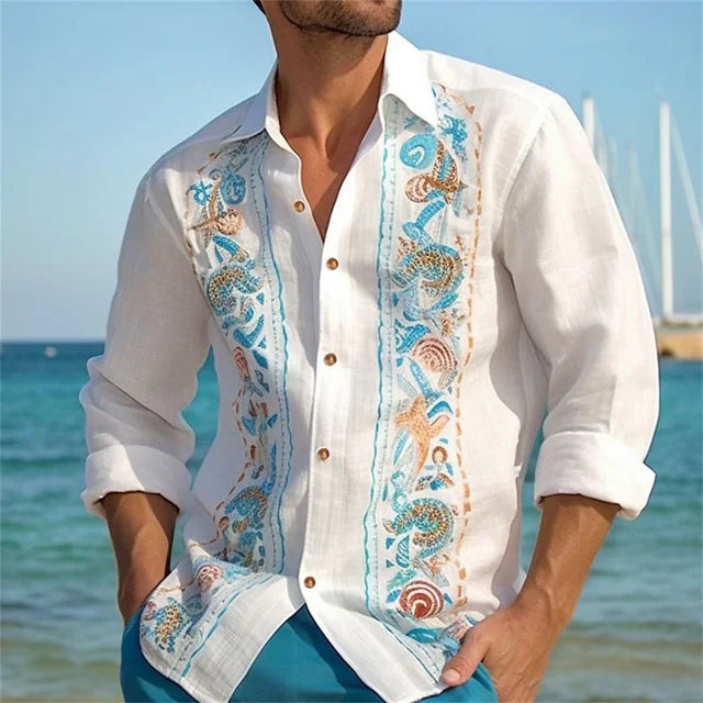 2025 Men's Bamboo & Linen Floral Shirt
