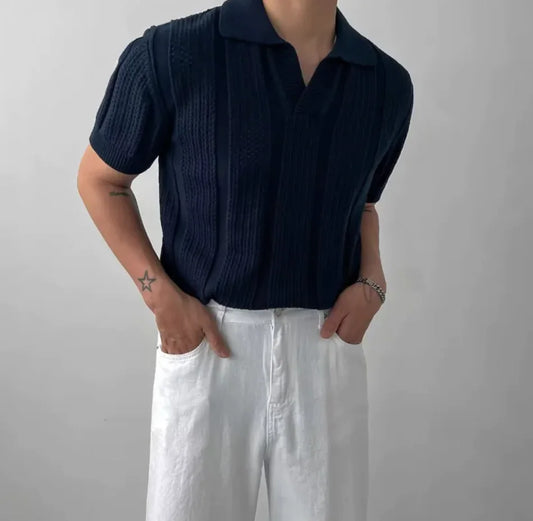 Mesh Knit Short-Sleeve Polo Tee