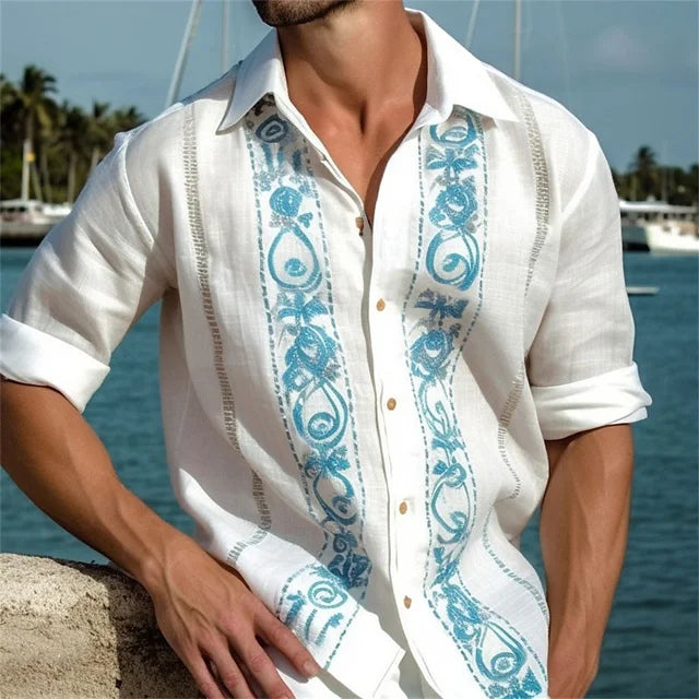2025 Men's Bamboo & Linen Floral Shirt