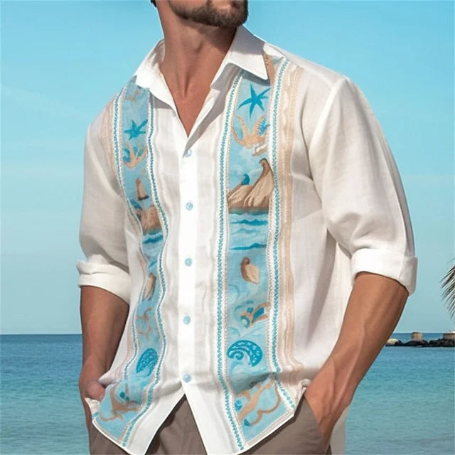 2025 Men's Bamboo & Linen Floral Shirt