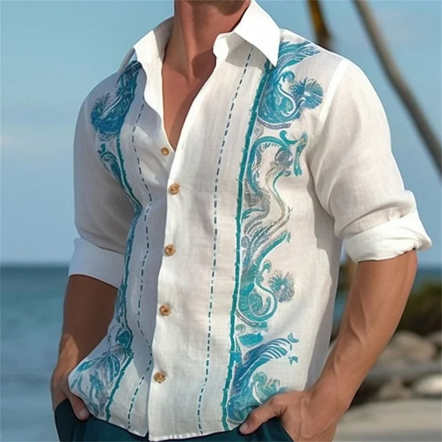2025 Men's Bamboo & Linen Floral Shirt