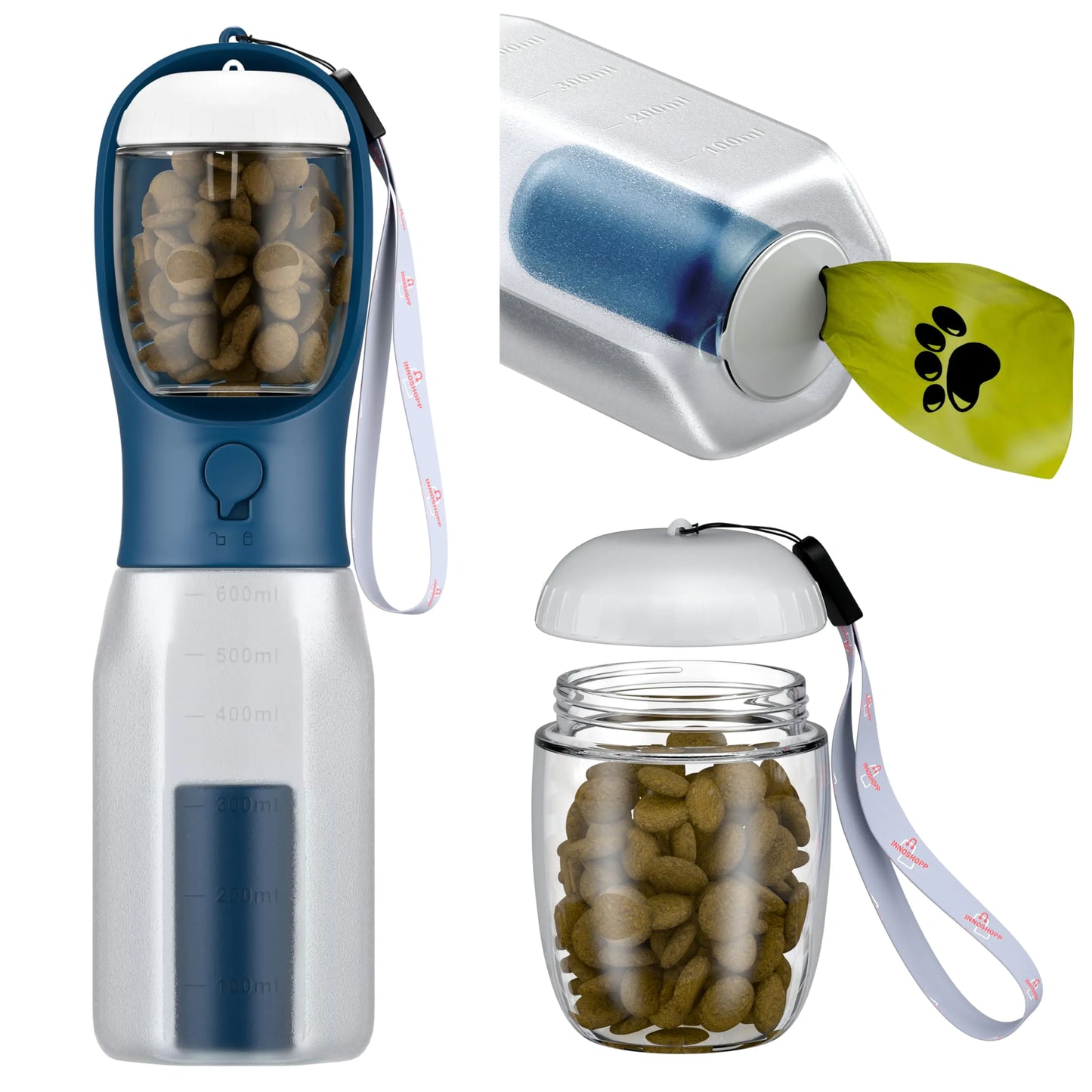Portable Water Bottle with Food & Waste Bag
