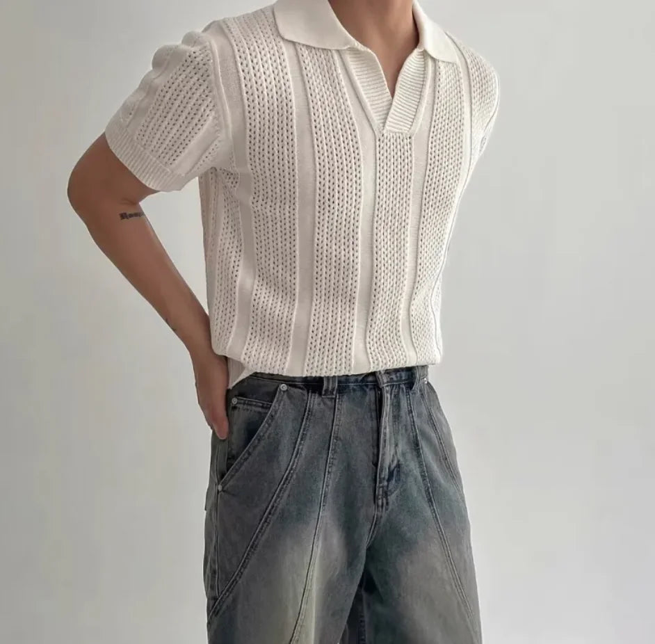 Mesh Knit Short-Sleeve Polo Tee