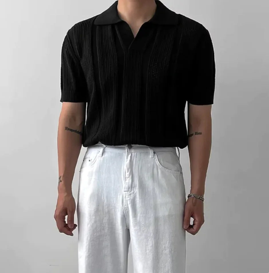 Mesh Knit Short-Sleeve Polo Tee