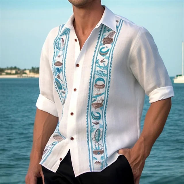 2025 Men's Bamboo & Linen Floral Shirt