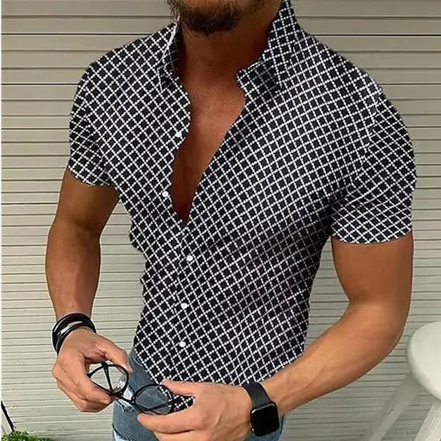 Men's Geometric Plaid Breathable Short Sleeve Shirt