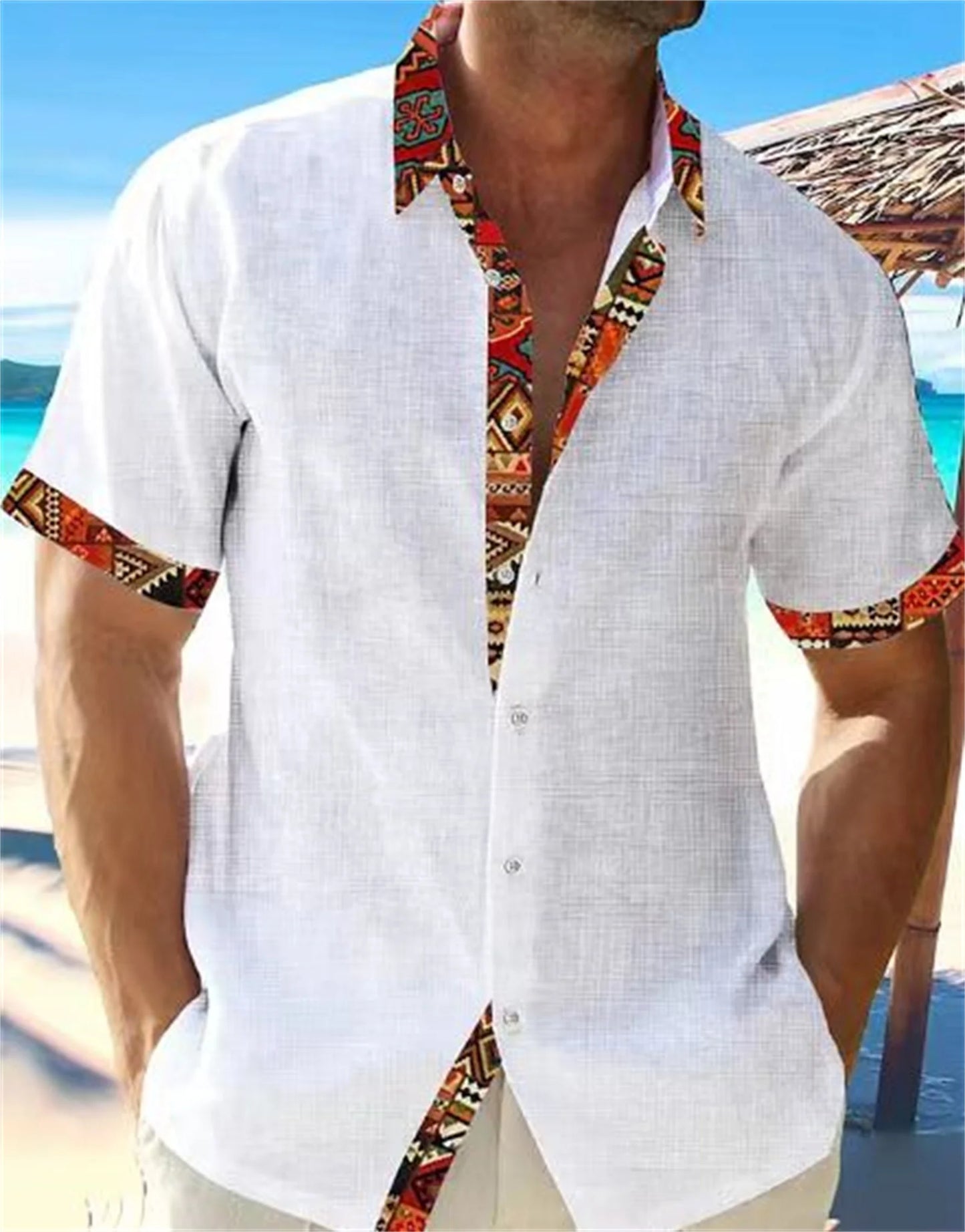 2025 Summer Men's Hawaiian Linen Beach Shirt