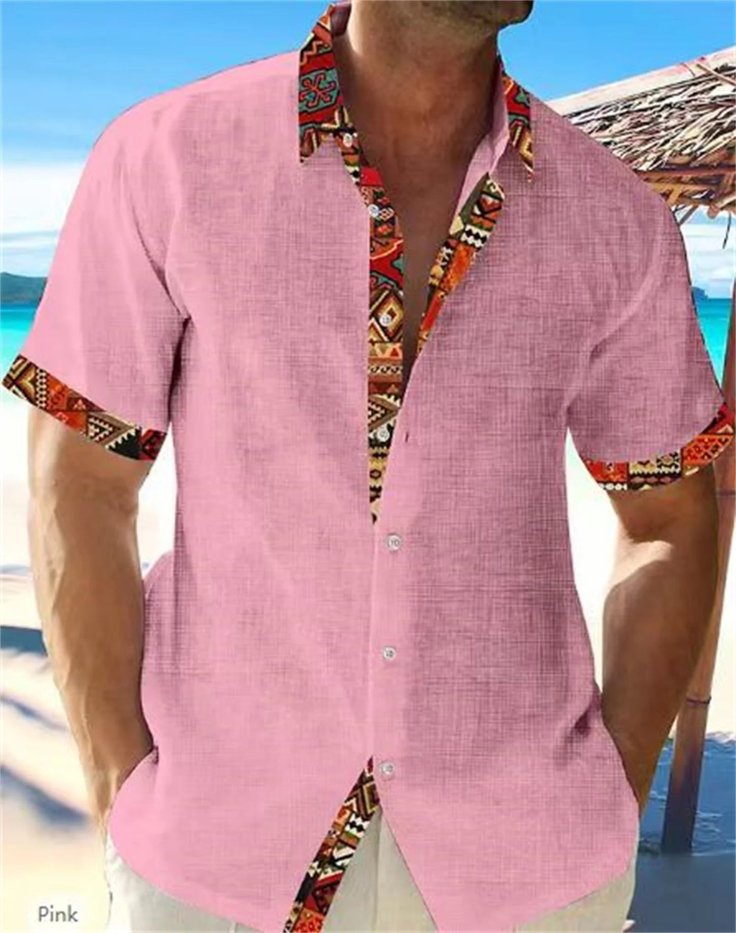 2025 Summer Men's Hawaiian Linen Beach Shirt
