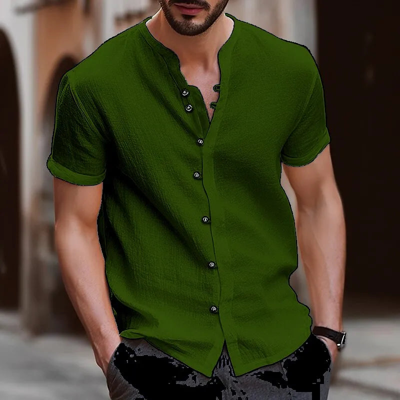 Men's Retro Summer V-Neck Linen Shirt