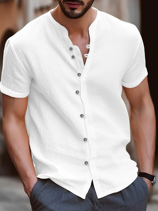 Men's Retro Summer V-Neck Linen Shirt
