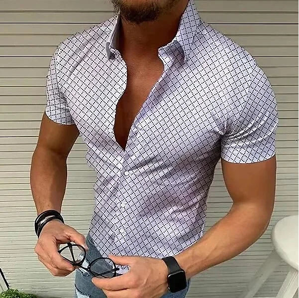 Men's Geometric Plaid Breathable Short Sleeve Shirt
