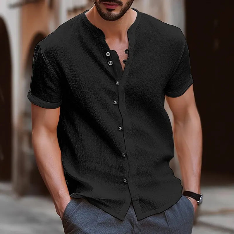 Men's Retro Summer V-Neck Linen Shirt