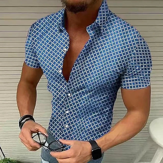 Men's Geometric Plaid Breathable Short Sleeve Shirt